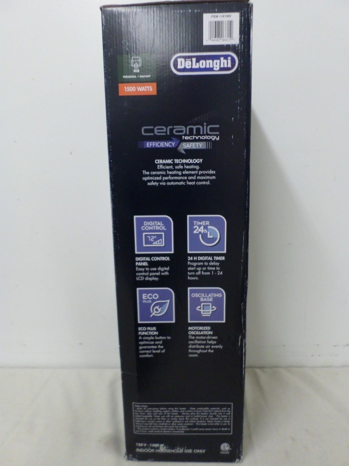 DeLonghi 1500 watt Ceramic Oscillating Tower Heater with Remote HFX 66V15C