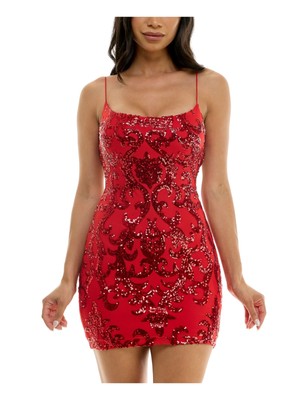 B DARLIN Womens Red Lined Open Strappy Back Short Dress Juniors XXL