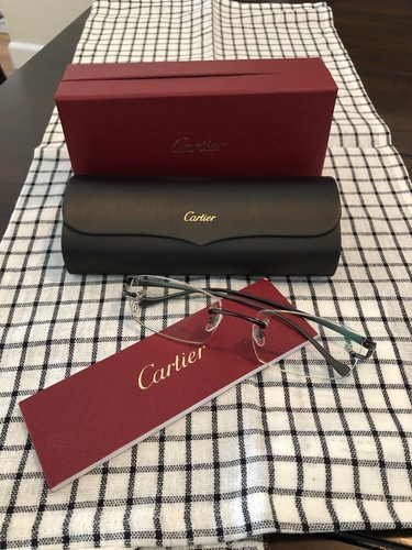 新品未使用　希少Cartier Wood box Anthracite Grey CARTIER New Eyeglasses Half Rim Silver CT01080 005 52 20 140