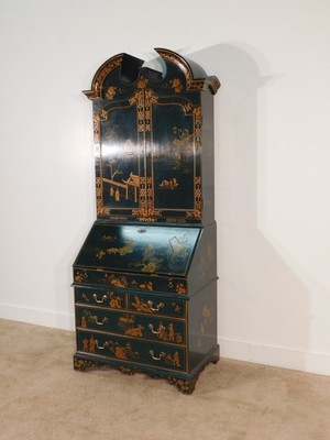 ANTIQUE Green Chinoiserie MAITLAND SMITH Ornate Secretary Bookcase Desk