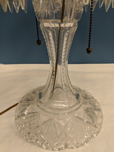 VINTAGE AMERICAN BRILLIANT PERIOD ABP 40 PRISM CRYSTAL MUSHROOM SHADE LAMP