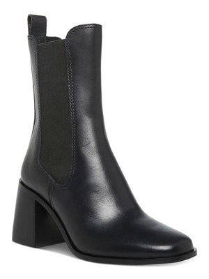 Женская обувь STEVE MADDEN из кожи Челси с серебристым носком и блочным каблуком, черная, с язычком, 8 М