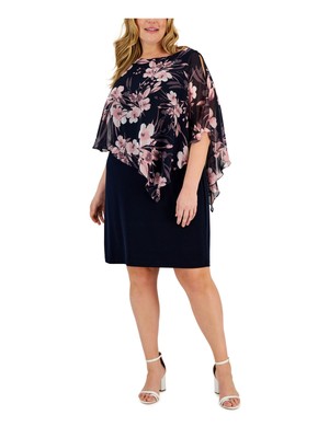 CONNECTED APPAREL Womens Navy Flutter Sleeve Sheath Dress Plus 18W