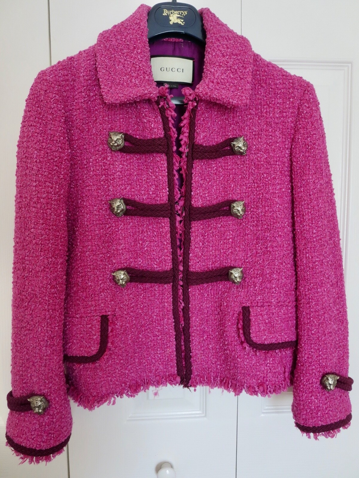 GUCCI TWEED TIGER HEAD BUTTONS JACKET PINK 40 | eBay GUCCI TWEED TIGER HEAD BUTTONS JACKET PINK 40 | eBay