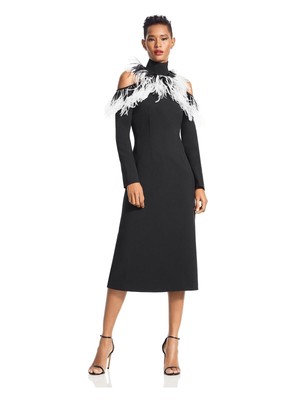 Pre-owned Christopher Kane Womens Black Lined Feathered Long Sleeve Midi Dress 4