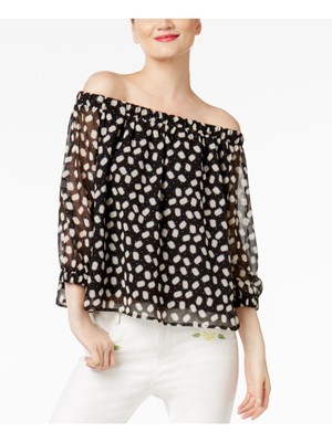 Женский черный топ с длинным рукавом и открытыми плечами с принтом CR BY CYNTHIA ROWLEY M