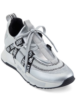 

Женские спортивные кроссовки DKNY Silver HoloLogo Nash с круглым носком на танкетке и шнуровке, Серебряный, K1271442