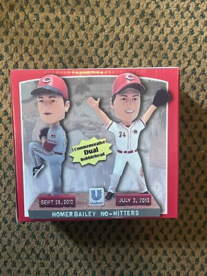 Homer Bailey Commemorative No-Hitters Dual Bobblehead MLB Cincinnati Reds SGA