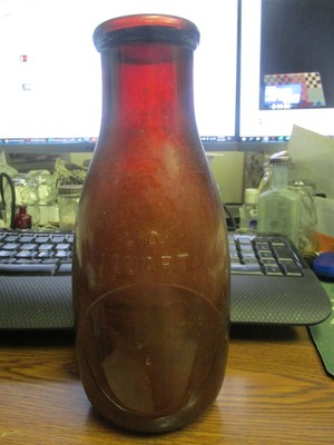 Round Amber TREQ Milk Bottle Bowling Pin Shaped BIM Tooled Top