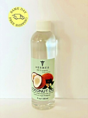 FRACTIONATED COCONUT OIL (MCT) by HERMES ORGANIC 100 % PURE COLD PRESSED 4 oz