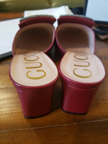 Pre-owned Gucci Nwb  Women's Leather Shoes Malaga Kid With Gg Logo Red  39 Us 9