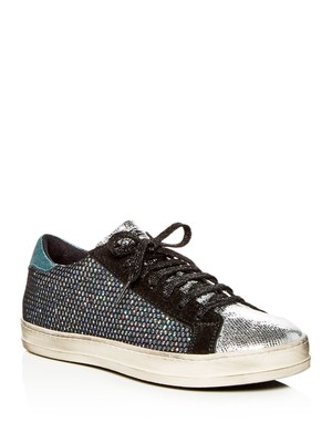 P448 Womens Silver Mesh Shimmer John Round Platform Leather Athletic Sneakers 36