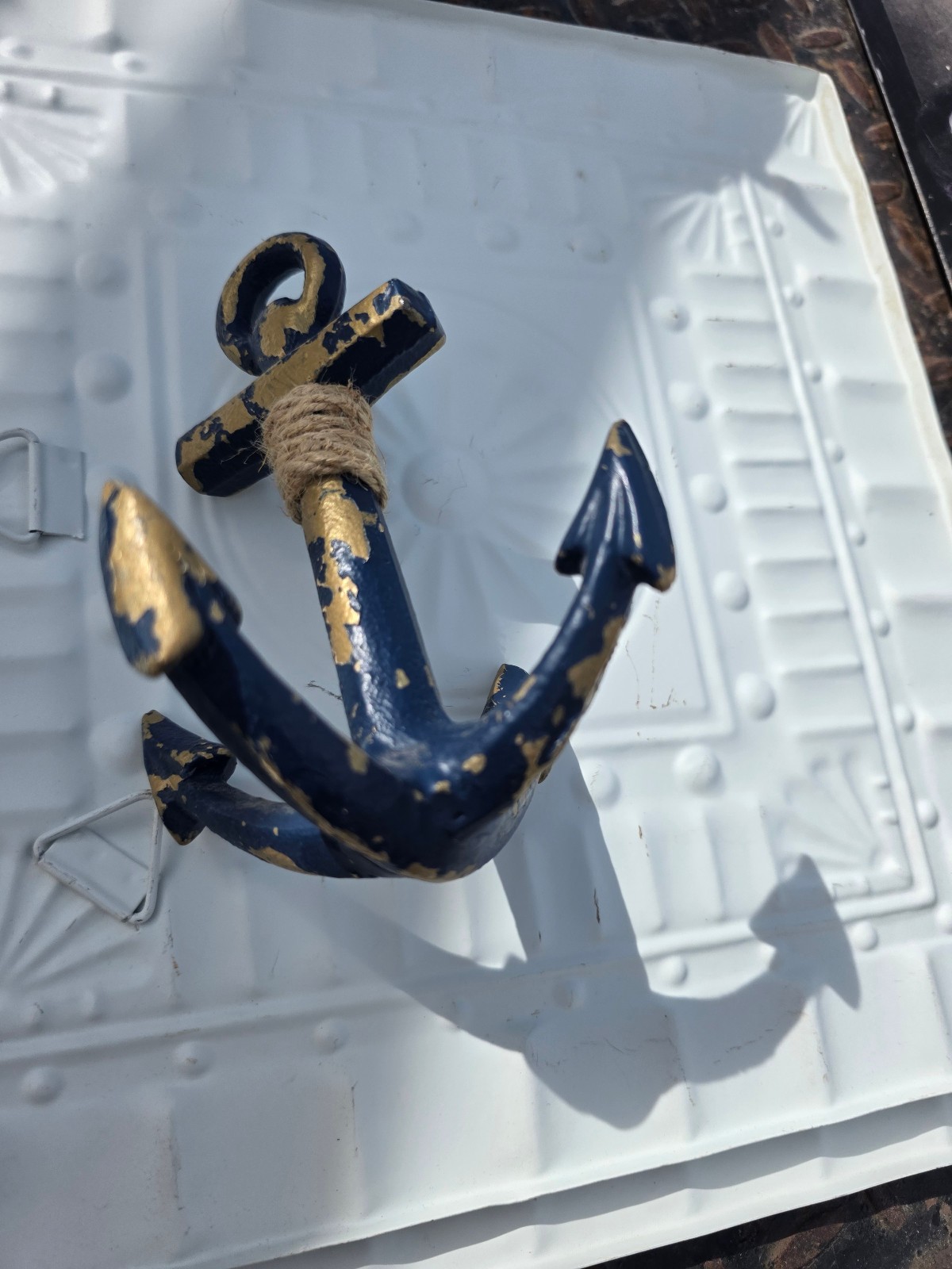 Nautical Iron Navy Blue Anchor Decor, Distressed 5.75” x 4.5” for Home