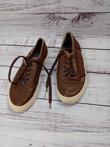 Nautica Shoes Deckloom Men's 9 Low Top  Brown Faux Leather Lace Up Casual
