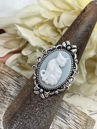 Cat Kitten Victorian Renaissance Medieval Blue Gift Ring Adjustable Festival