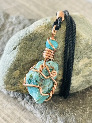 Turquoise Necklace Wire Wrapped In Copper