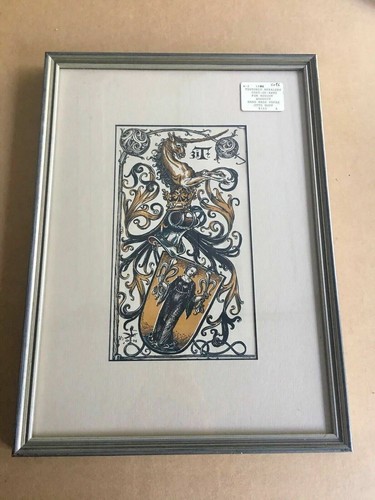 Otto Hupp Family Crest Coat of Arms Teutonic Shield Framed Vintage August