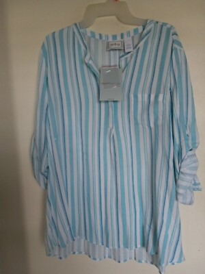 OVERSIZED NWT CG I CG  Striped  3/4 Sleeve Top Shirt Blouse Tag Sz L Actual 1X