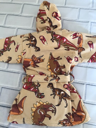 Frette Dinosaur Kids Size Medium (4/5) Hooded Robe With Tie Terry 100% Cotton
