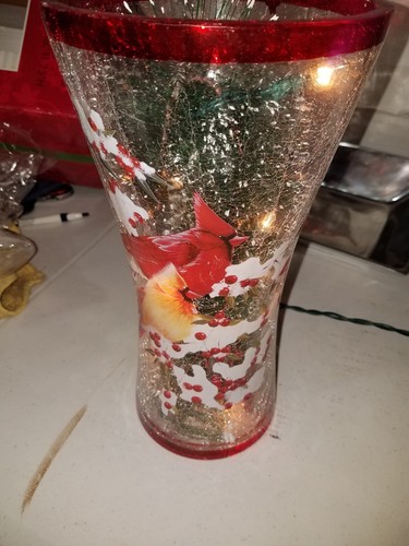 Crackled Glass Lighted Vase with 10 Lights