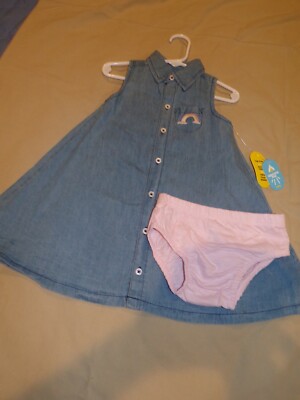 Baby Girl's 24 Month Chambray Lightening Bug Dress and Pink Diaper Cover - NEW