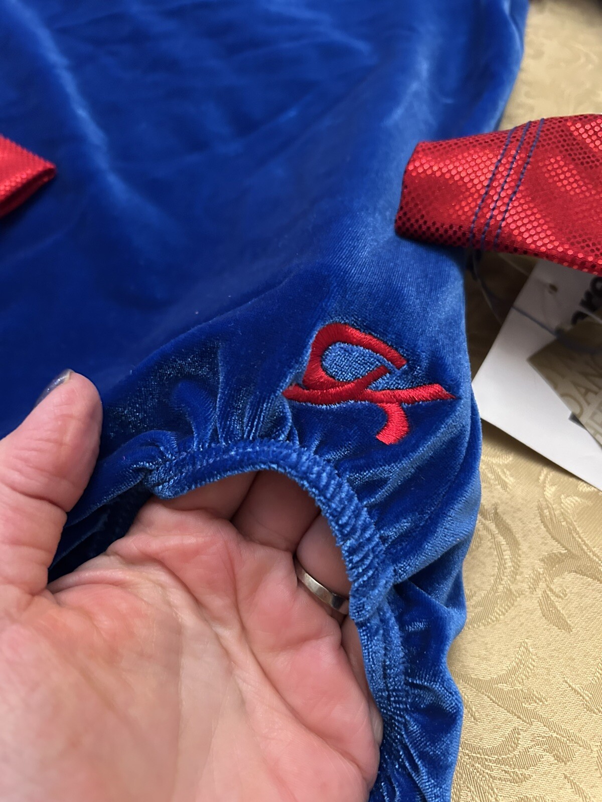 GK Elite Gymnastic Cheer Leotard Competition Red White Blue Gem Velour Shine Med