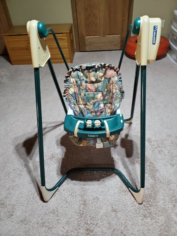 Vintage Graco Baby Swing 3-speed Easy Entry Bears Toy Bar Tray Open Top D-1434GH