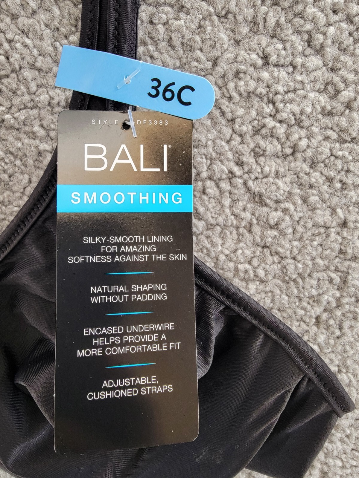 Bali Passion for Comfort Underwire Bra Women's 36C Black Dual Back Hook-and-Eye - Picture 12 of 13