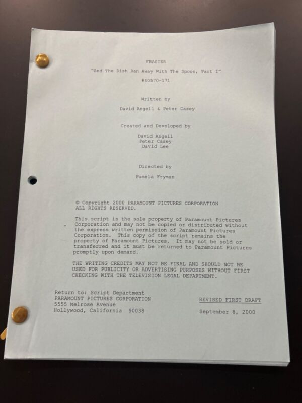 Frasier “And The Dish Ran Away With The Spoon, Part 1” Original Script 2000