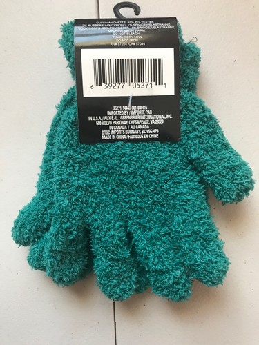 New Lot Of 3 Magic Stretch Gloves Green Super Soft 1 Adult Pair 2 Kids Pair