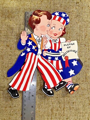 U Pick Vintage Inspired USA Boy ,Girl with Pledge Patriotic Cardstock Decoration