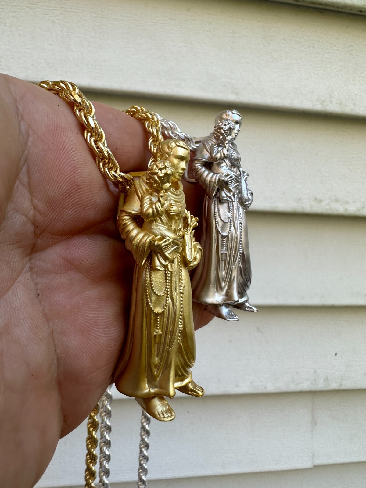 Pre-owned Harlembling Heavy 3d St Joseph W Baby Jesus Real 925 Silver 14k Yellow Gold Pendant Necklace