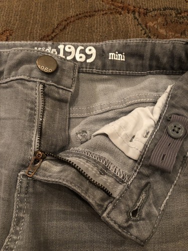 Gap Kids Girls Gray Denim Jean Mini Skirt Stretch Adjustable Waist Size 12