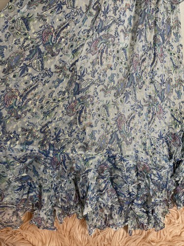 Pre-owned Free People Rococo Sand Emi Braw Strappy Long Metallic Peplum Dress L $532 In Blue