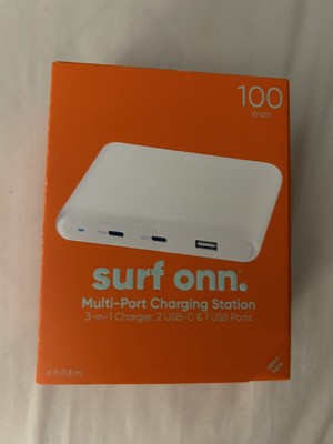 Surf Onn. 100W Multi-Port Charging Station 3-in-1 Charger, 2 USB-C & 1 USB PORTS
