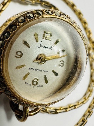SHEFFIELD シェフィールド 14KT.ALL GOLD 刻印19798 Vintage Sheffield Skeleton Bubble Watch Pendant Necklace