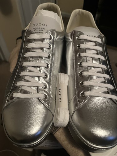 Pre-owned Gucci Ace Men's Low-top Silver Sneakers 13 Us ( 12+) 660266 68820 8106