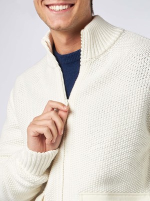 Pre-owned Mc2 Saint Barth Man Knitted Bomber With Felt Pockets In White