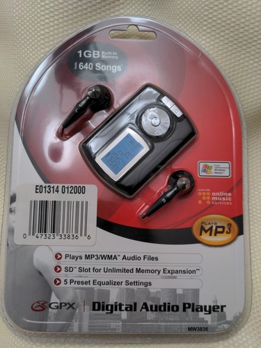 New GPX MP3 Digital Audio Player 1 GB Black Model MW3836 MP3