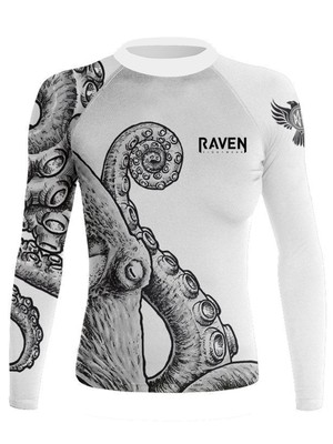 Raven Fightwear Women's Kraken Octopus V2 BJJ Rash Guard MMA White 
