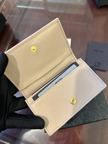Pre-owned Prada Womens Vitello Move Cipria Color Leather Card Case Wallet 1mc122 In Beige