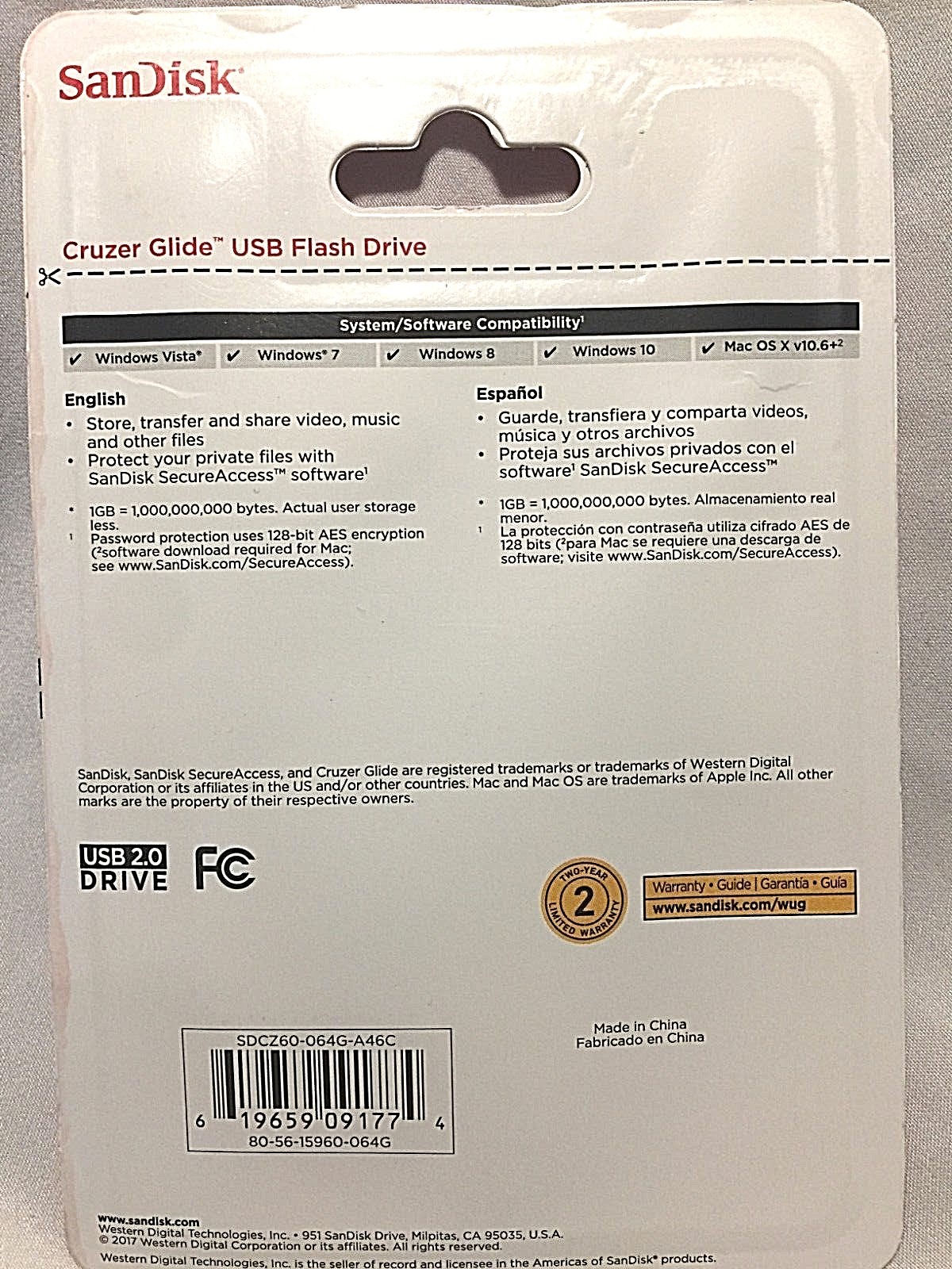 SEALED SanDisk Cruzer Glide USB Flash Drive 64GB Memory US SELLER USB 2.0 3.0