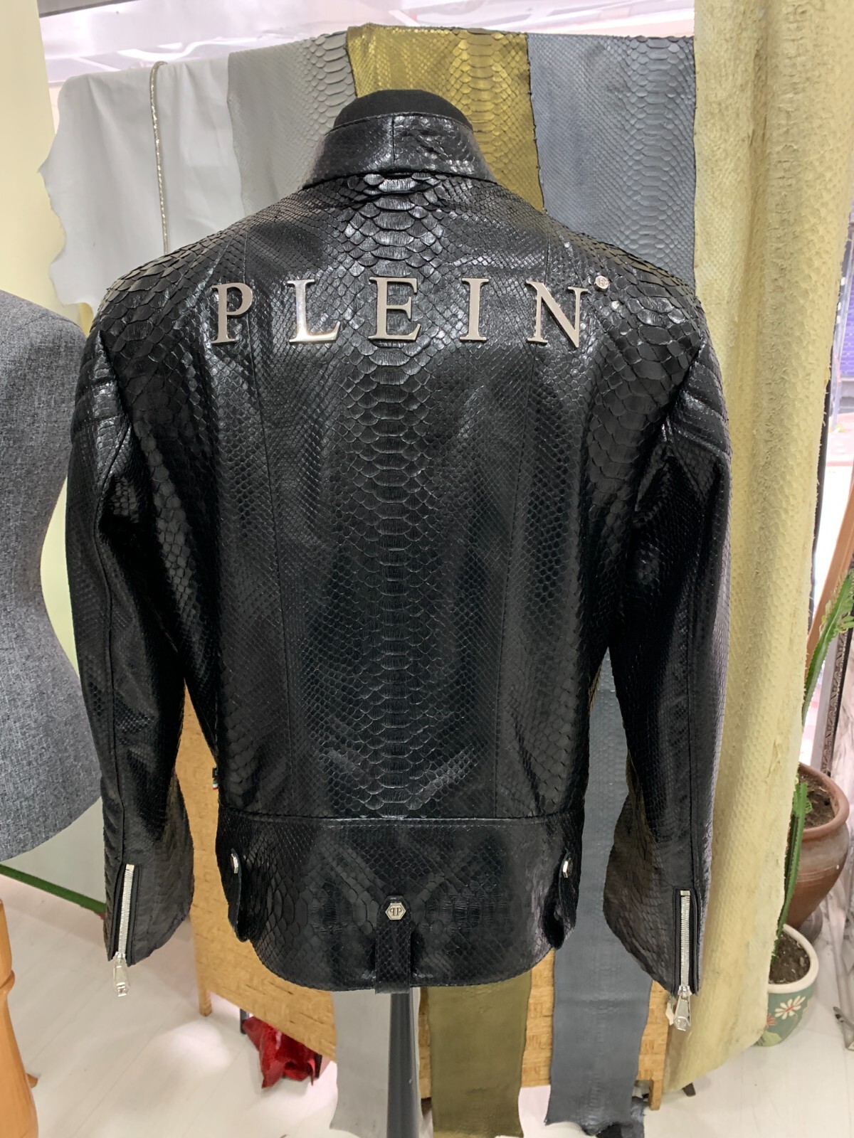 Pre-owned Philipp Plein Real Python Leather Men Black Exotic Skin Motorcycle Biker Jacket