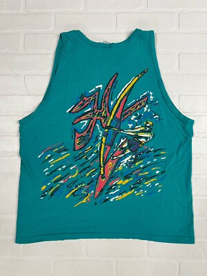 Vtg Hobie Tank Top Adult L Double sided Print Windsurfing Beach Ocean Surf USA 