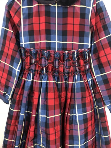 Lands End Dress Red And Blue Plaid Christmas Dress Size 7 Medium Holiday Dress