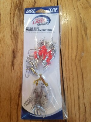 MONOFILAMENT RIG - Single 10'' or Double 19'' Drop - EAGLE CLAW Lazer Sharp NEW!