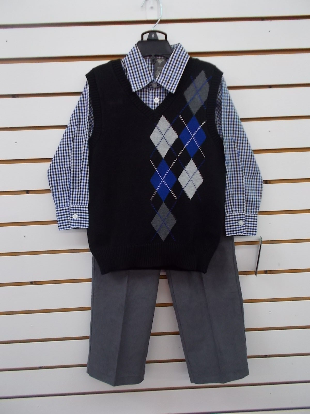 Boys Dockers $52 3pc Black, Gray, & Blue Sweater Vest Suit S
