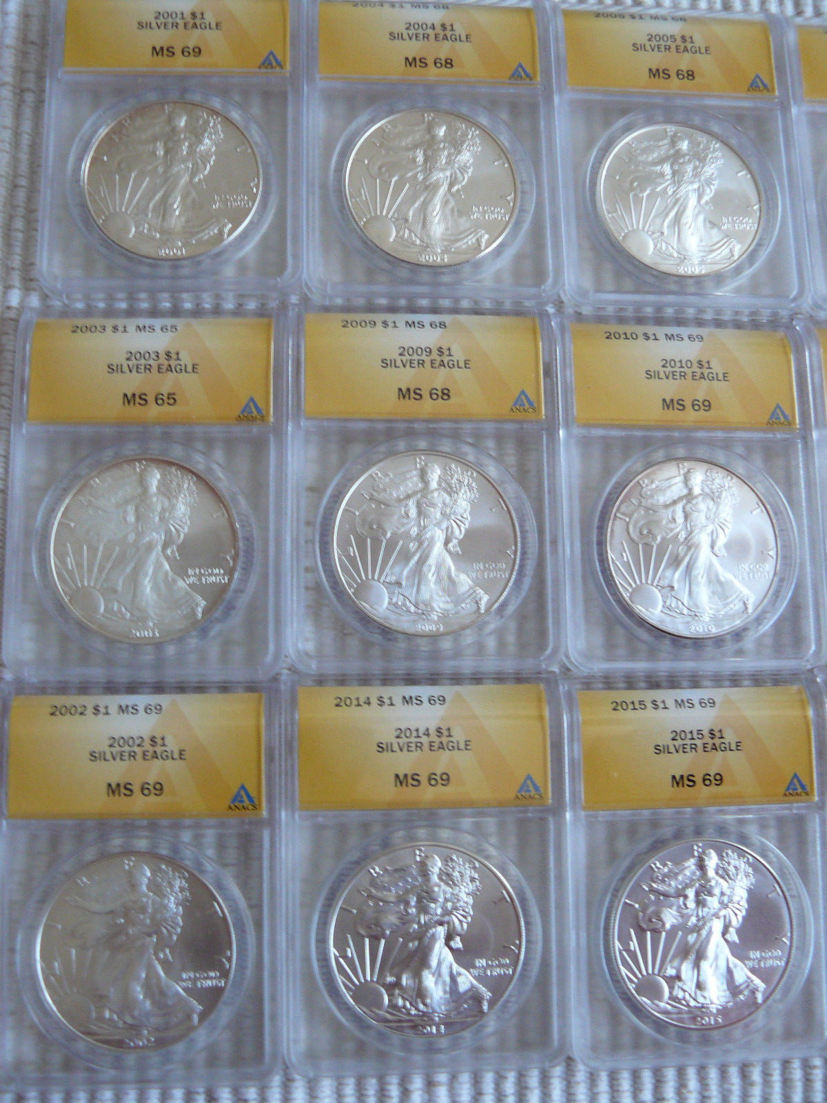 2001-2018 Silver American Eagles Each ANACS MS-65-68 Choice Set!