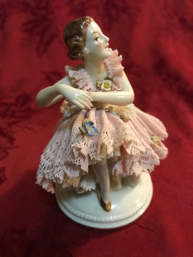 Ackerman Fritze Volkstedt Porcelain Lace Figurine Dancer Ballerina