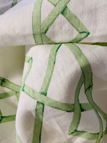 KRAVET BAMBOO GREEN AND CREAM/WHITE LINEN REMNANT CHINOISERIE 27”x54”